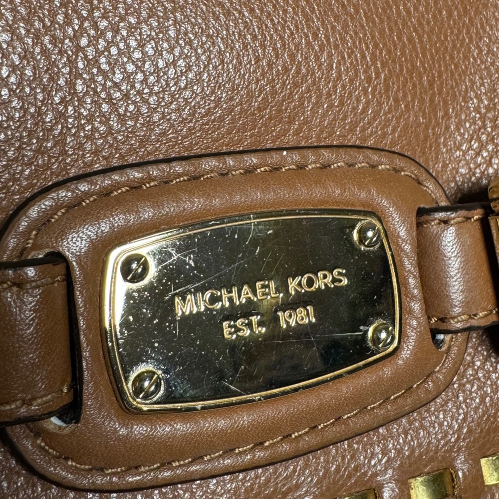 Michael Kors Hamilton Whipped Pebbled Leather Shoulder Bag Clutch Luggage Brown - Picture 4 of 9